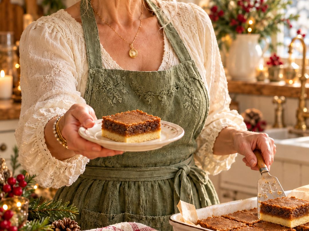 The Dancing Sage serving a butter tart bar in a festive kitchen